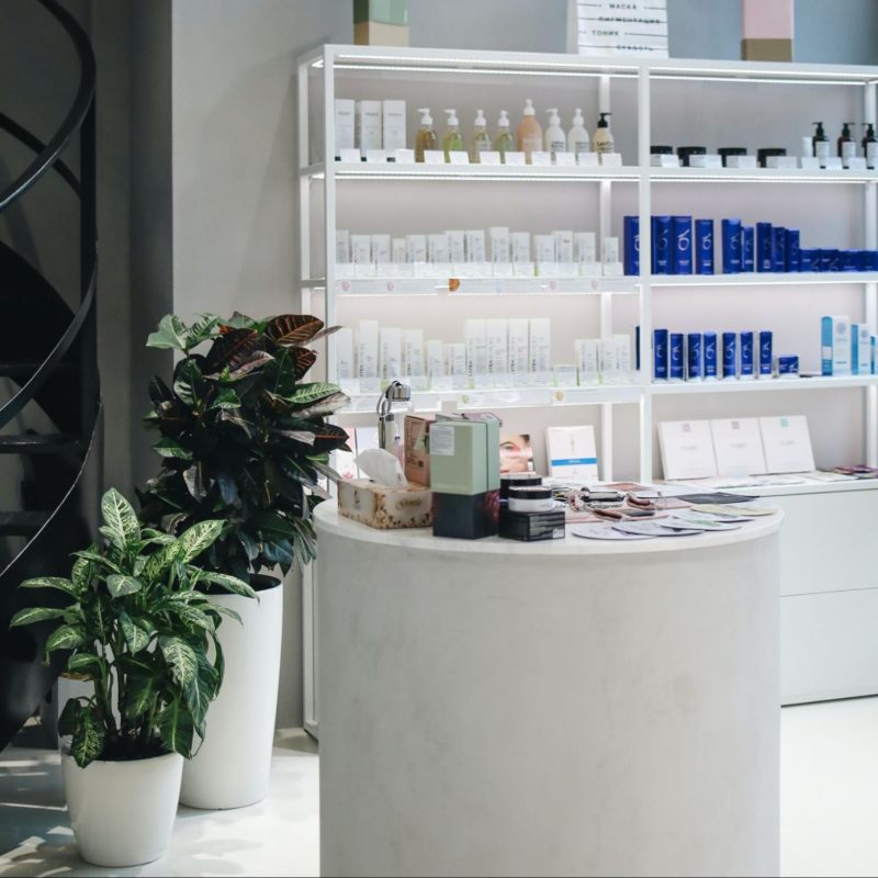 Retail products on salon shelf