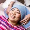customer smiling in beauty salon